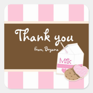 Milk & Cookies Roze Bruine Verjaardagsfeest Sticke Vierkante Sticker