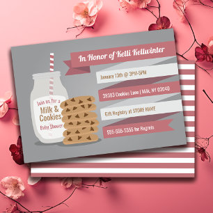 Milk en koekjes baby shower – Roze gestreepte fees Kaart
