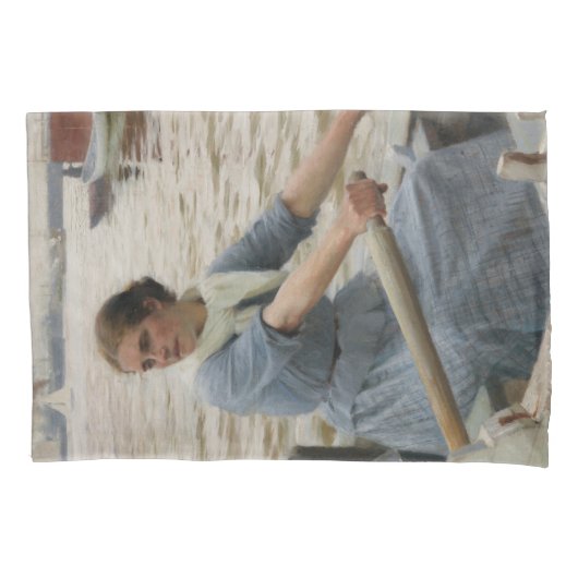 Milk Maid op een roeiboot (door Albert Edelfelt) Kussensloop (Voorkant-Links)