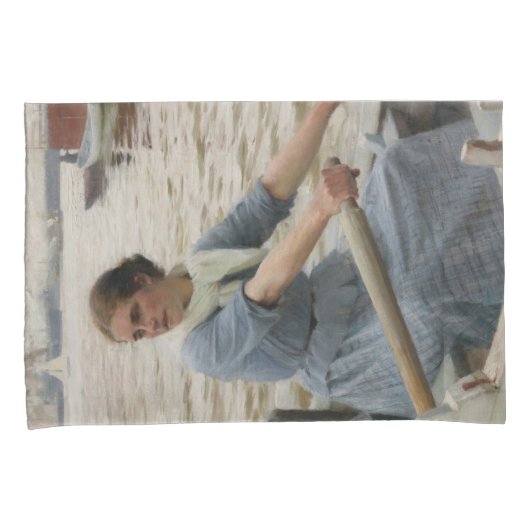 Milk Maid op een roeiboot (door Albert Edelfelt) Kussensloop (Voorkant-Rechts)