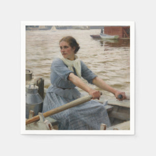 Milk Maid op een roeiboot (door Albert Edelfelt) Servet