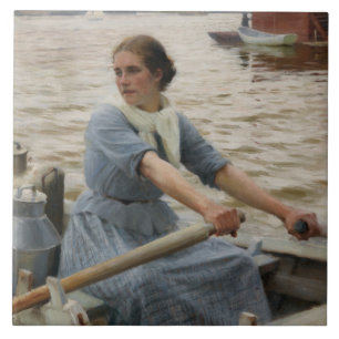 Milk Maid op een roeiboot (door Albert Edelfelt) Tegeltje