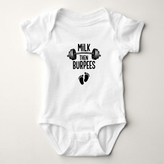 Milk then Burpees, Funny Baby, CrossFit Baby Romper (Voorkant)