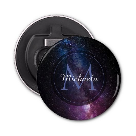 Milky way bright colors personalizable monogram button flesopener (Voorkant)