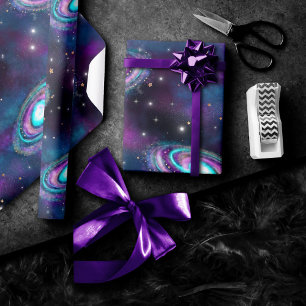 Milky Way Galaxy Kosmische blauwe Paarse roze gl Cadeaupapier