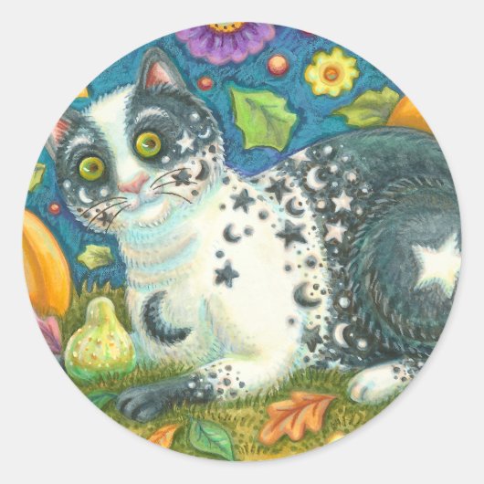 MILKYWAY HALLOWEEN MYSTICAL CAT STICKERS Round (Voorkant)