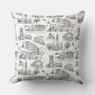 Mill City Toile (Lowell, MA) Zwart/Wit Kussen
