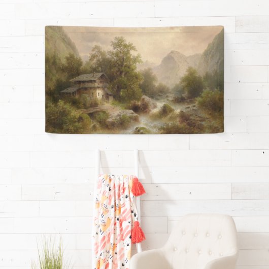 Mill over een bergstroom (door Albert Rieger) Spandoek (Insitu)