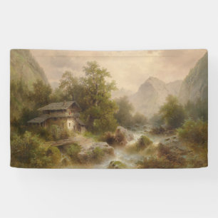 Mill over een bergstroom (door Albert Rieger) Spandoek