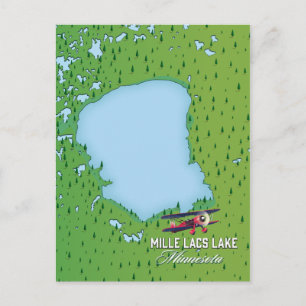 Mille Lacs-meer Minnesota reis kaart. Briefkaart