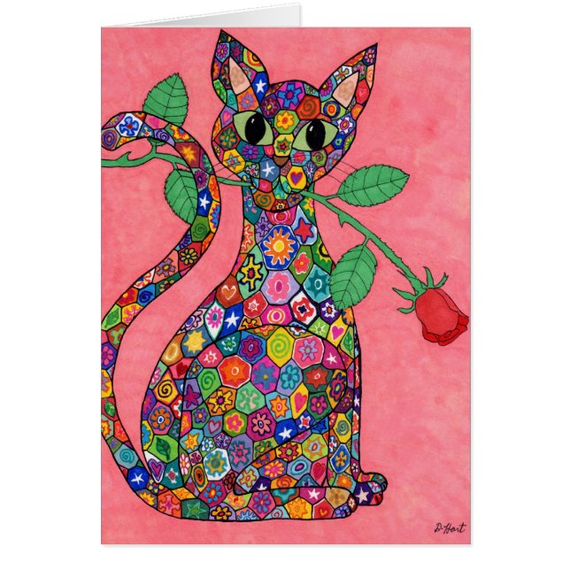 Millefiori Cat met Red Rose (Voorkant)