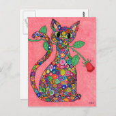 Millefiori Cat met Red Rose Briefkaart (Voorkant / Achterkant)