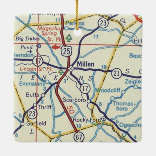 Millen GA  Map Keramisch Ornament (Achterkant)