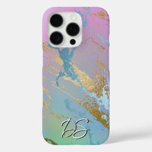 Millennial Marble   Speelse Rainbow Ombre Monogram iPhone 16 Pro Hoesje