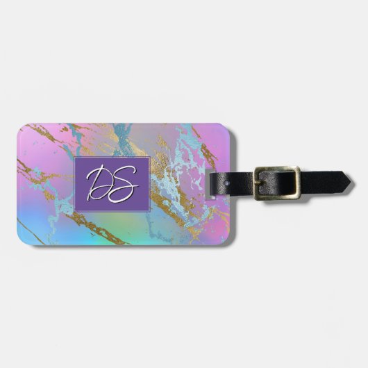 Millennial Marble | Speelse regenboog pastel ombre Bagagelabel (Voorkant horizontaal)