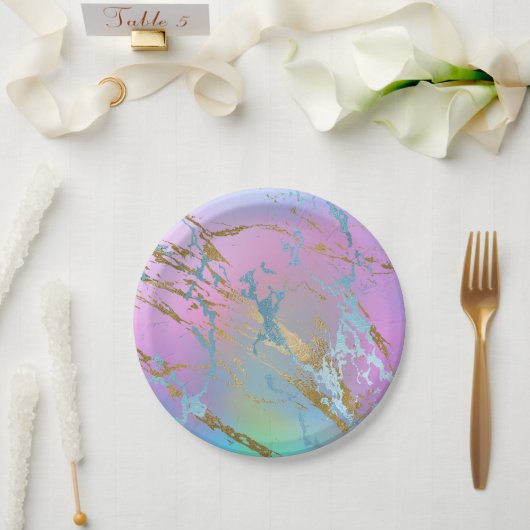 Millennial Marble | Speelse regenboog pastel ombre Papieren Bordje (Huwelijk)