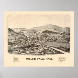 Millers Herfsten, MA Panorama Map - 1889 Poster