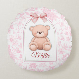 Millie   Aangepaste Roze Teddybeer Nursery Design Rond Kussen