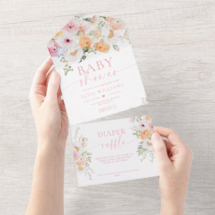 Millie Floral Baby shower All In One Uitnodiging