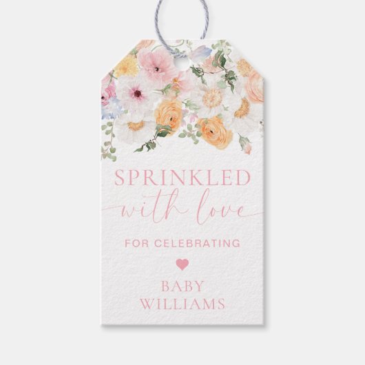 Millie Floral Baby shower bestrooid met liefde Cadeaulabel (Voorkant)