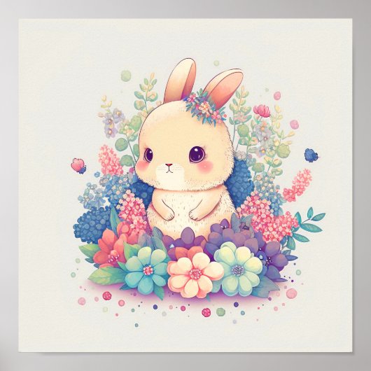 Millie Mae - Cute Bunny Sitting in Flowers Print (Voorkant)