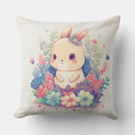 Millie Mae - Lapin Mignon dans Fleurs Coussin (Recto)