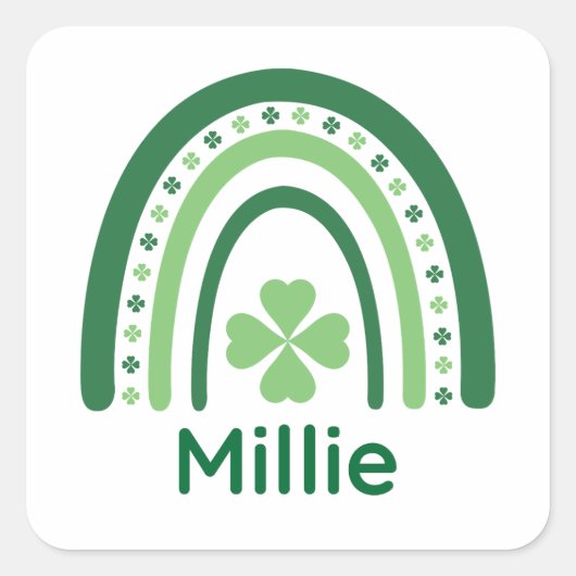 Millie Name Clover Boho Rainbow Vierkante Sticker (Voorkant)