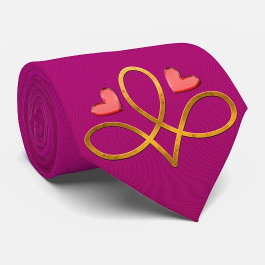Milo Dale Hearts & Gold Design Pink Hommes cravate (Roulé)