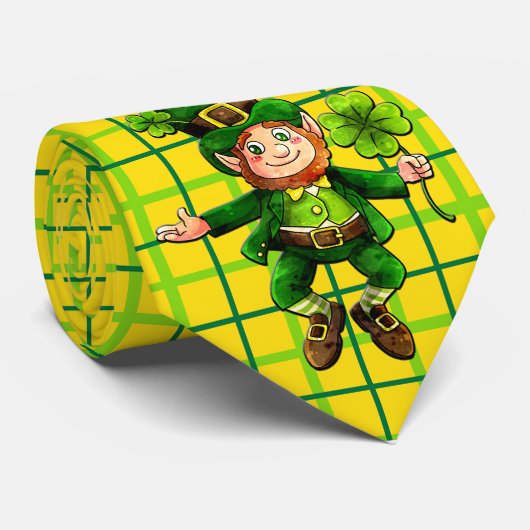 Milo Dale St. Patrick's Day Gold Plaid Cravate mas (Roulé)