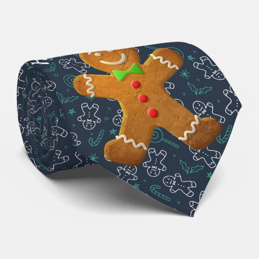 Milo Kerstmis Collectie Blue Gingerbrood Man Stropdas (Opgerold)