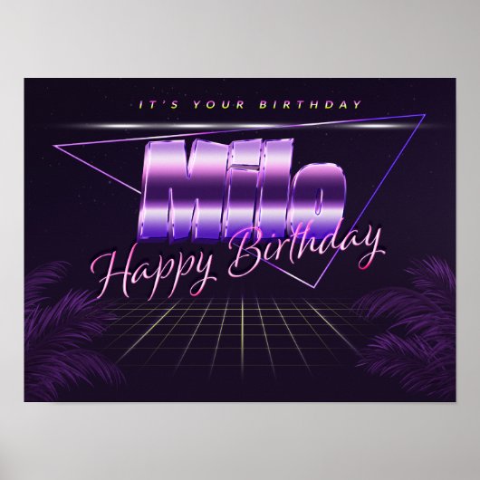Milo Nom Prénom lila retro Poster Anniversaire (Devant)