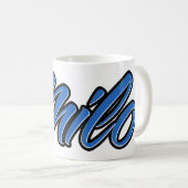 Milo prénom nom tasse bleue tasse à café (Devant droit)