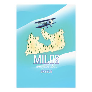 Milos, Grieks eiland Kaart reisposter kunst. Foto Afdruk