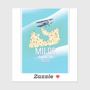 Milos, Grieks eiland Kaart reisposter kunst. Sticker