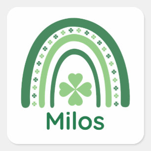 Milos Name Clover Boho Rainbow Vierkante Sticker