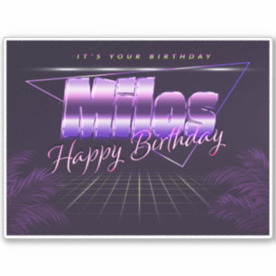 Milos prénom autocollant rétro lilas anniversaire