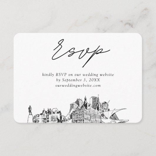 Milwaukee Bruiloft Minimalistische Schets RSVP Informatiekaartje (Voorkant)