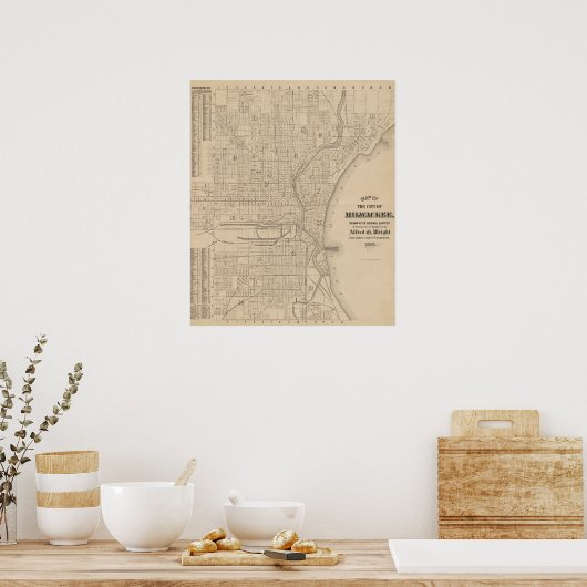  Milwaukee, kaart van Wisconsin Poster (Keuken)