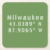 Milwaukee Latitude Longitude Vierkante Kartonnen Onderzetter (Voorkant)