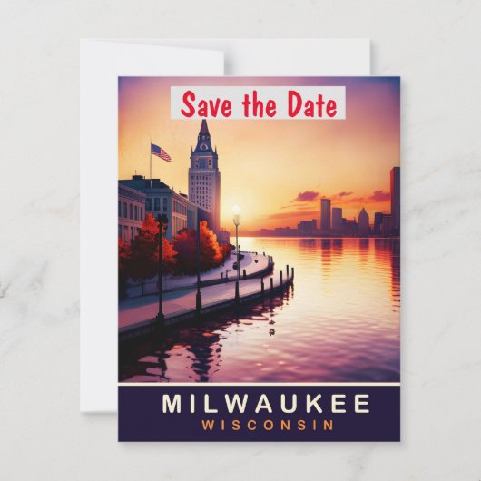 Milwaukee Riverfront Sunset trouwuitnodiging Save The Date (Voorkant)