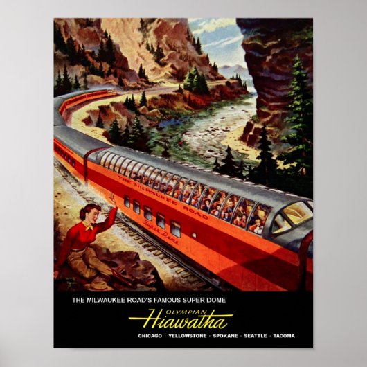 Milwaukee Road, affiche de voyage ferroviaire. (Devant)