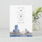 Milwaukee Skyline Wedding Invitation Kaart (Staand voorkant)
