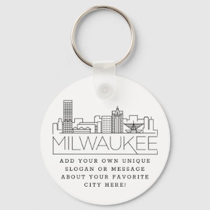 Milwaukee Stylized Skyline Aangepaste slogan Sleutelhanger