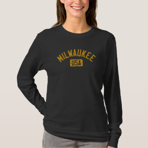 Milwaukee USA Gebogen Tekst Versleten Amber Print T-shirt