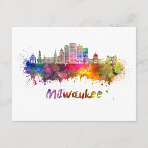 Milwaukee V2 skyline in waterverf Briefkaart