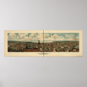 Milwaukee WI 1898 Antiek Panoramische Kaart Poster