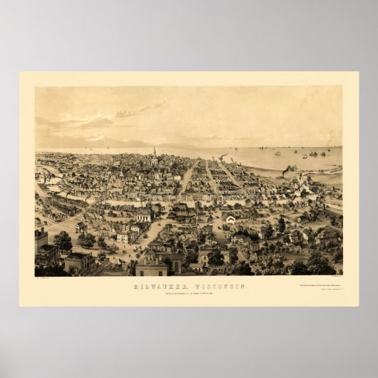 Milwaukee, WI Panoramic Map - 1854 Poster (Voorkant)