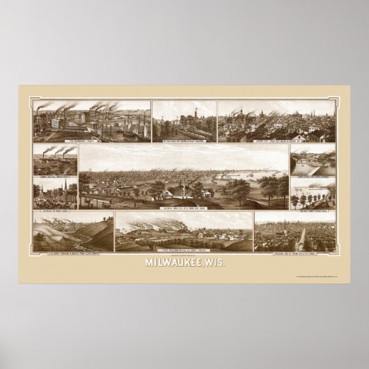 Milwaukee, WI Panoramic Map - 1882 Poster (Voorkant)