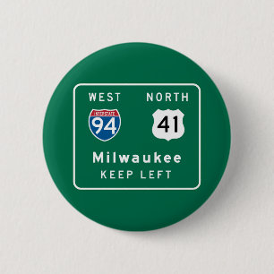 Milwaukee, WI Road Sign Ronde Button 5,7 Cm