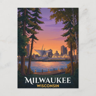 Milwaukee Wisconsin Meerfront Kunstmuseum Reis Briefkaart